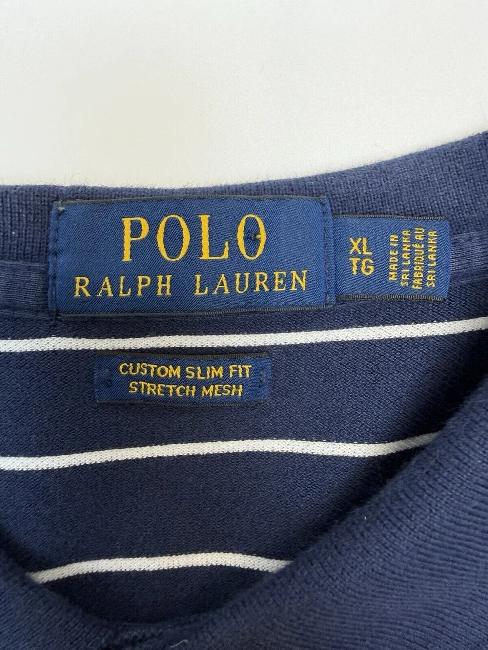 Polo Ralph Lauren Men’s XL Custom Slim Fit Stretch Mesh Polo Navy Striped